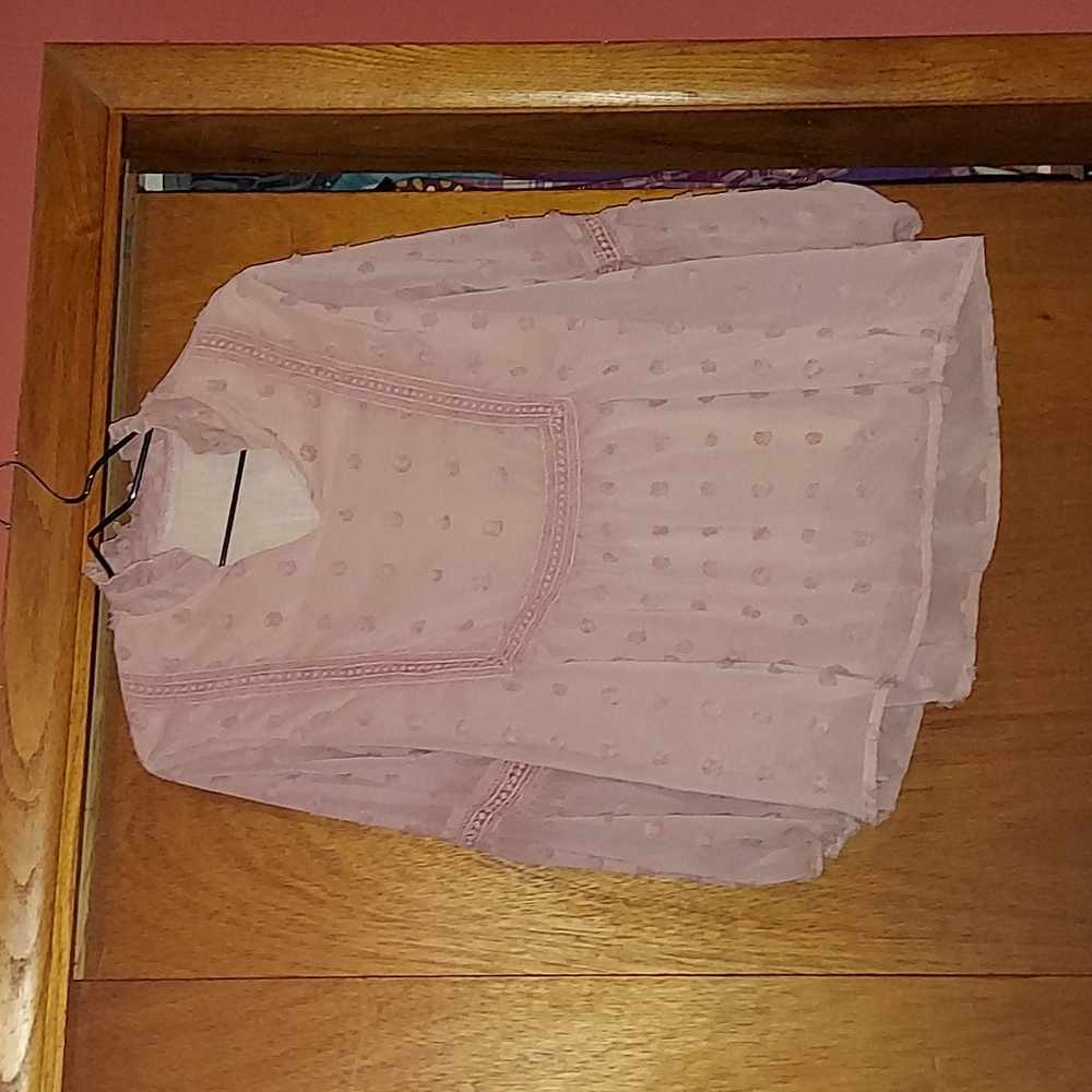 Beautiful Pink Raised Dot Crochet Detail Dress Shirt